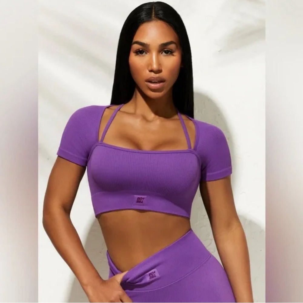Bo+Tee HIGH ENERGY Short Sleeve Crop Top In Purple